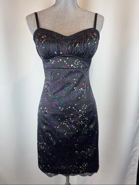 Guess Black Mini Dress with Purple and Teal Speckle Print